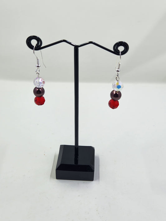 Sterling Silver Red, Crystal and Brown Earrings