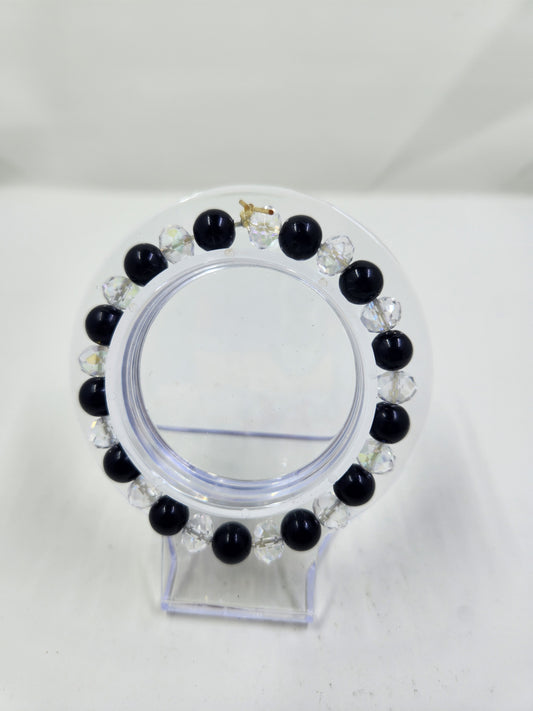 Handmade Black Pearl and Clear Crystal Bracelet