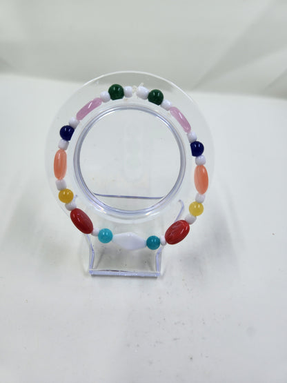 Handmade Bracelet & Earrings Set - Colourful ovals and white beads