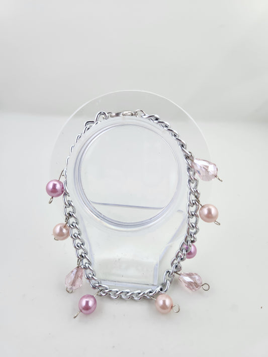 Handmade Think Pink Silver Chain Bracelet