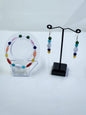 Handmade Bracelet & Earrings Set - Colourful ovals and white beads