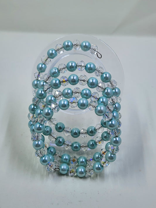 Handmade Light Blue and Clear Crystal Wrap Around Bracelet