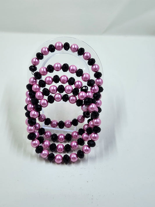 Handmade Hot Pink Pearl and Black Crystal Wrap Around Bracelet