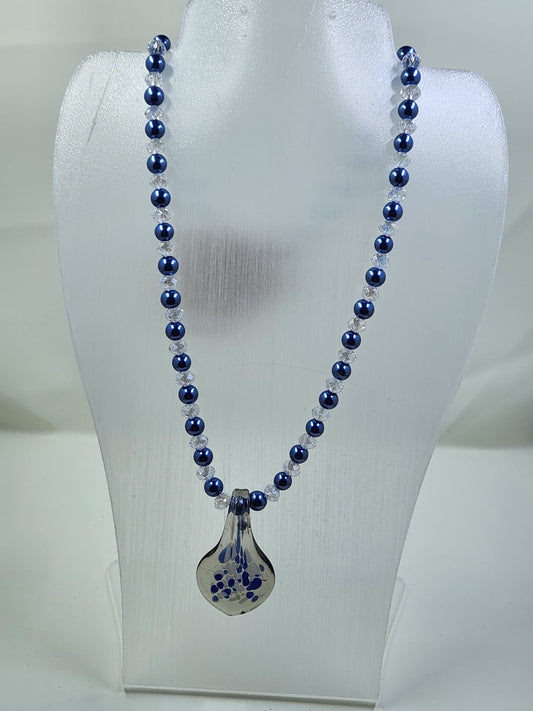 Handmade Grey with Blue and White Spots Pendant Necklace