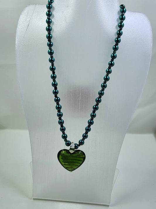 Handmade Dark Green Heart Pendant Necklace