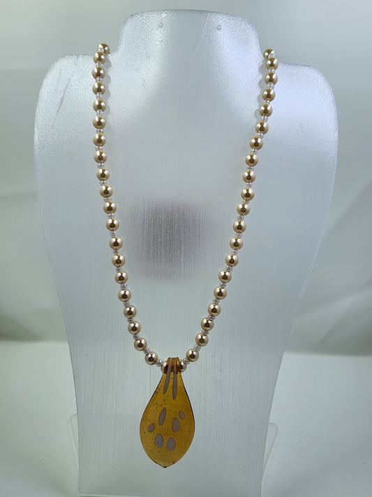 Handmade Yellow Drop with White Spots Pendant Necklace