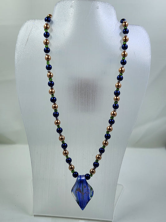 Handmade Blue with Multi Colour Flecks Pendant Necklace