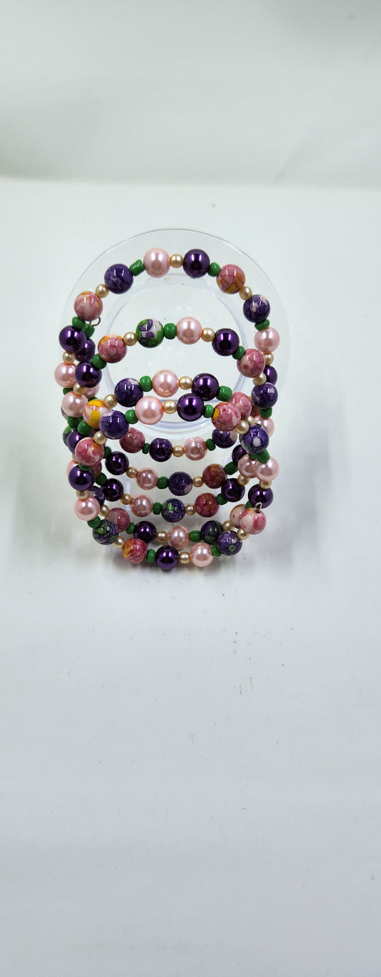 Handmade Light Pink and Dark Purple Wrap Around Bracelet