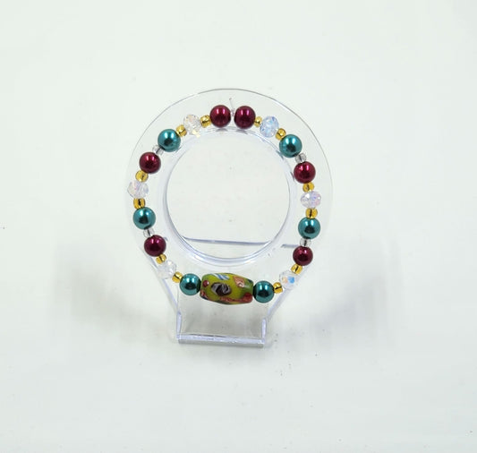 Handmade Green, Red, Gold and Clear Crystal Bracelet