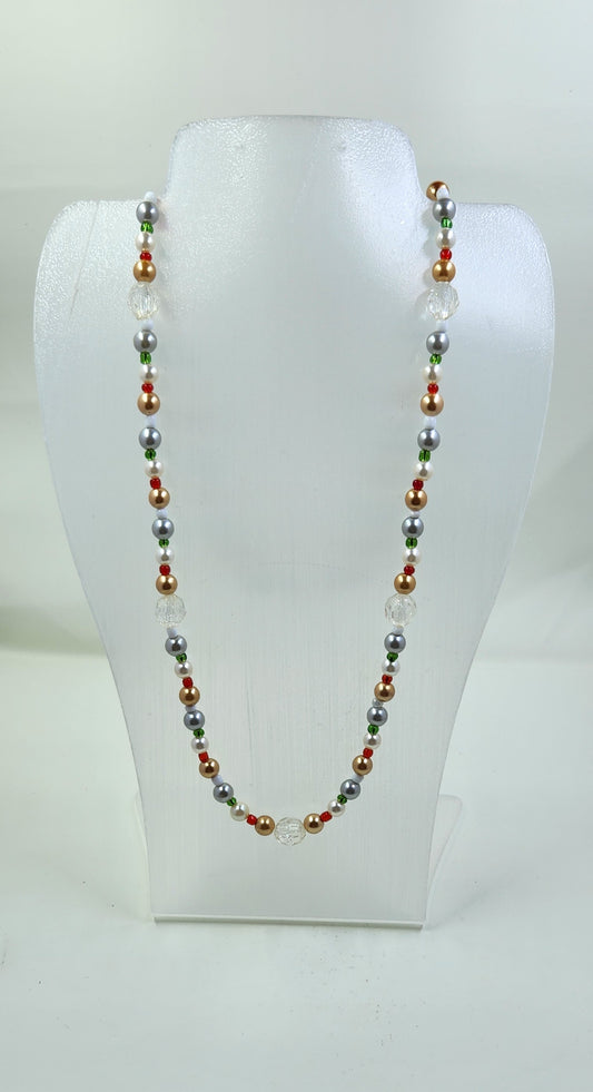 Handmade Gold, Silver and Clear Bead Necklace